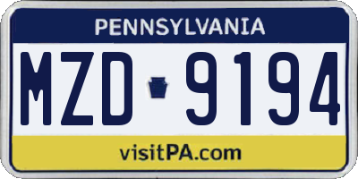 PA license plate MZD9194