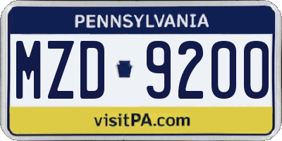 PA license plate MZD9200