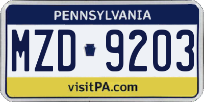 PA license plate MZD9203