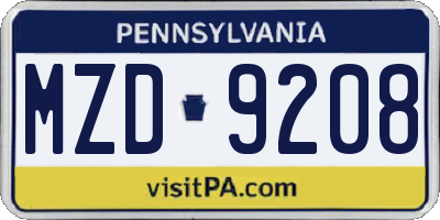 PA license plate MZD9208