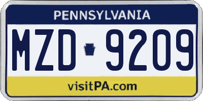 PA license plate MZD9209