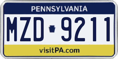 PA license plate MZD9211
