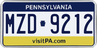 PA license plate MZD9212