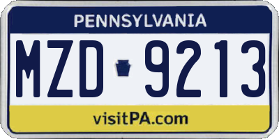 PA license plate MZD9213