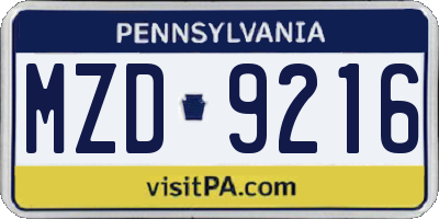 PA license plate MZD9216