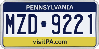 PA license plate MZD9221