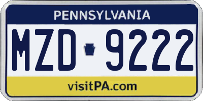 PA license plate MZD9222
