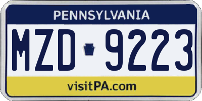 PA license plate MZD9223