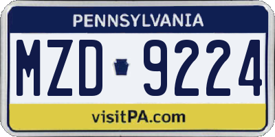 PA license plate MZD9224