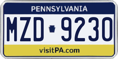 PA license plate MZD9230