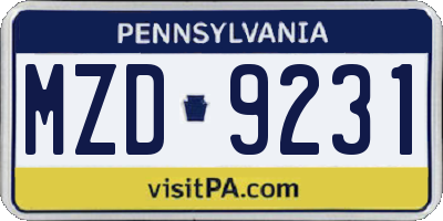 PA license plate MZD9231