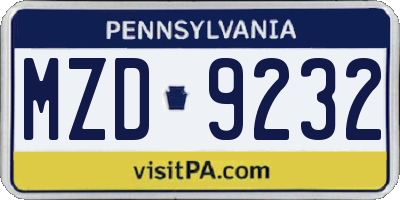 PA license plate MZD9232