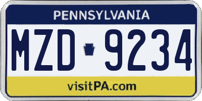 PA license plate MZD9234
