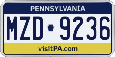 PA license plate MZD9236
