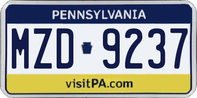 PA license plate MZD9237