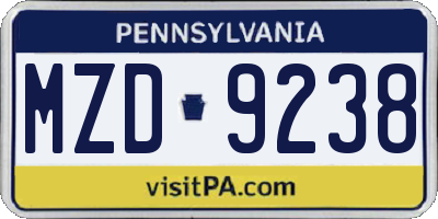 PA license plate MZD9238