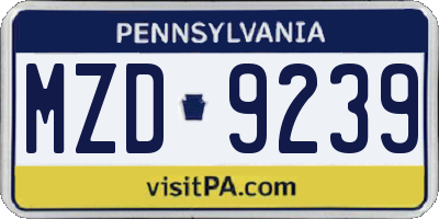 PA license plate MZD9239