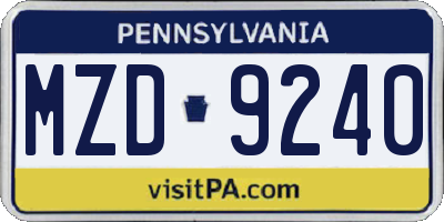 PA license plate MZD9240