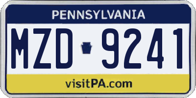 PA license plate MZD9241