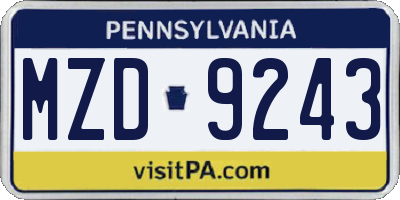 PA license plate MZD9243