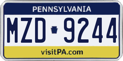 PA license plate MZD9244