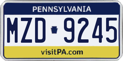 PA license plate MZD9245