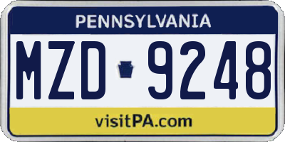 PA license plate MZD9248