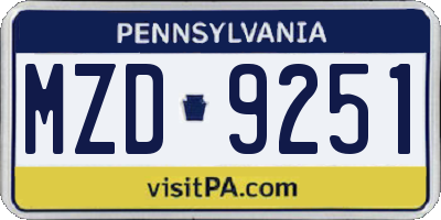 PA license plate MZD9251