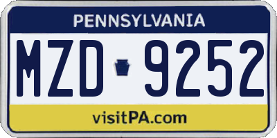 PA license plate MZD9252