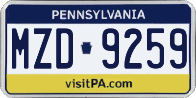 PA license plate MZD9259