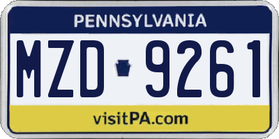 PA license plate MZD9261