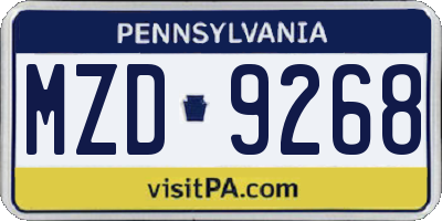 PA license plate MZD9268