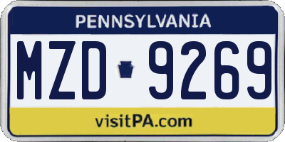 PA license plate MZD9269