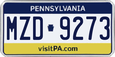 PA license plate MZD9273