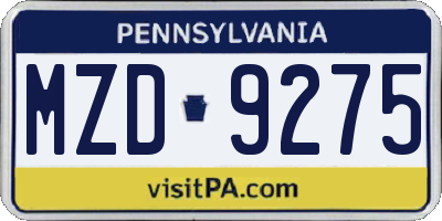 PA license plate MZD9275