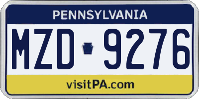 PA license plate MZD9276