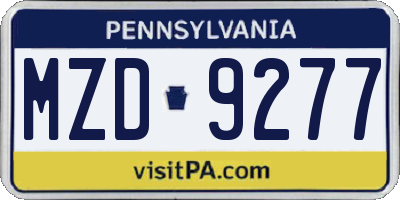 PA license plate MZD9277