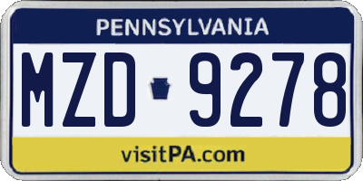 PA license plate MZD9278