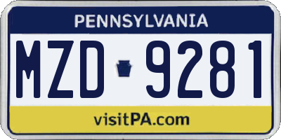 PA license plate MZD9281