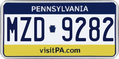PA license plate MZD9282