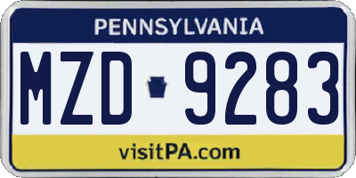 PA license plate MZD9283