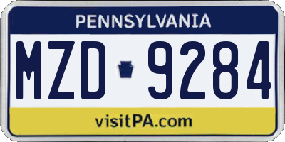 PA license plate MZD9284