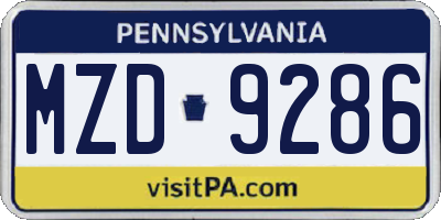 PA license plate MZD9286