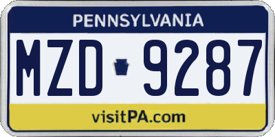 PA license plate MZD9287