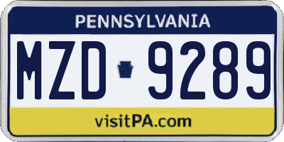 PA license plate MZD9289