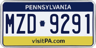 PA license plate MZD9291