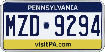 PA license plate MZD9294
