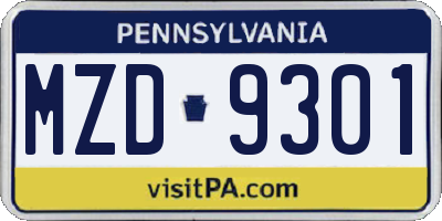 PA license plate MZD9301