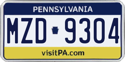 PA license plate MZD9304