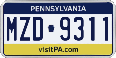 PA license plate MZD9311